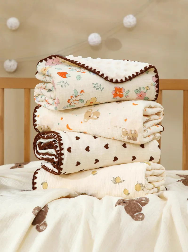 Manta con estampado de oso para recién nacido, manta de gasa doble de algodón puro, Toalla de baño para bebé, manta para bebé, manta para bebé de 100x100cm
