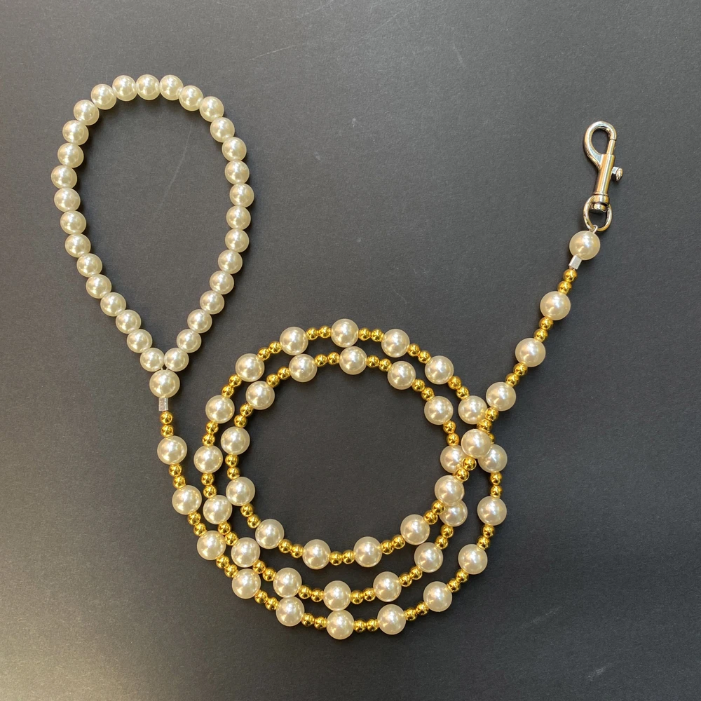 Correa para perros de alambre de acero, cadena para mascotas de perlas de lujo hecha a mano para caminar al aire libre, collares, cuerda para perros y gatos pequeños, 120 cm, 4 pies