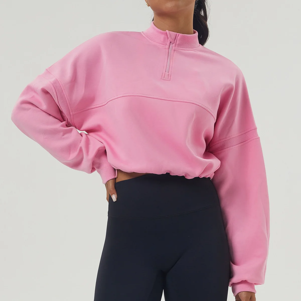 Sudadera de manga larga para mujer, abrigo holgado de Color sólido con media cremallera para gimnasio, Top transpirable de gran tamaño para correr, ropa de entrenamiento femenina