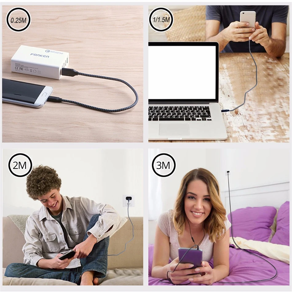 Cable USB tipo C, cargador de datos de carga rápida de 2M para Xiaomi Poco X3 Pro M3 F3 F2 Realme Gt 5g 8 Pro X7 Narzo 30 Oppo Find X3 Pro Neo