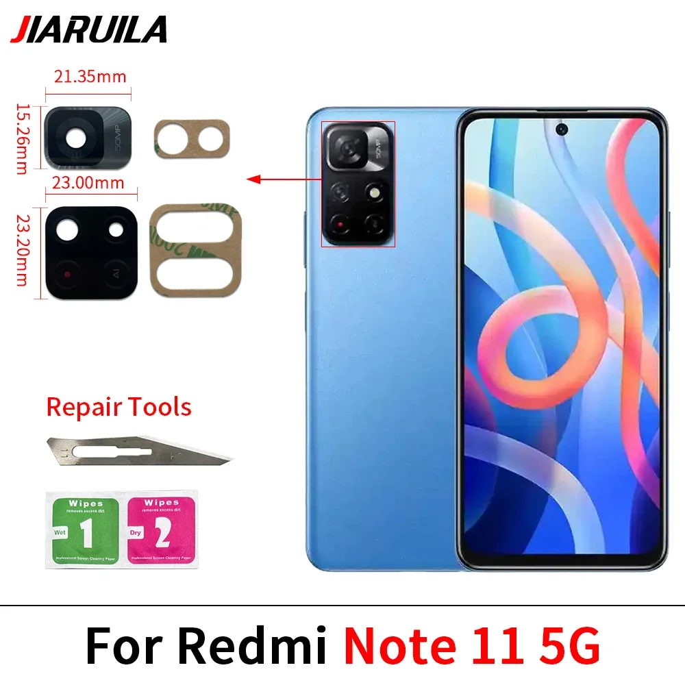 Lente de cámara trasera para Xiaomi Redmi Note 13 12 11 Pro Plus 5G 4G, lente de cristal de cámara trasera con adhesivo de pegamento