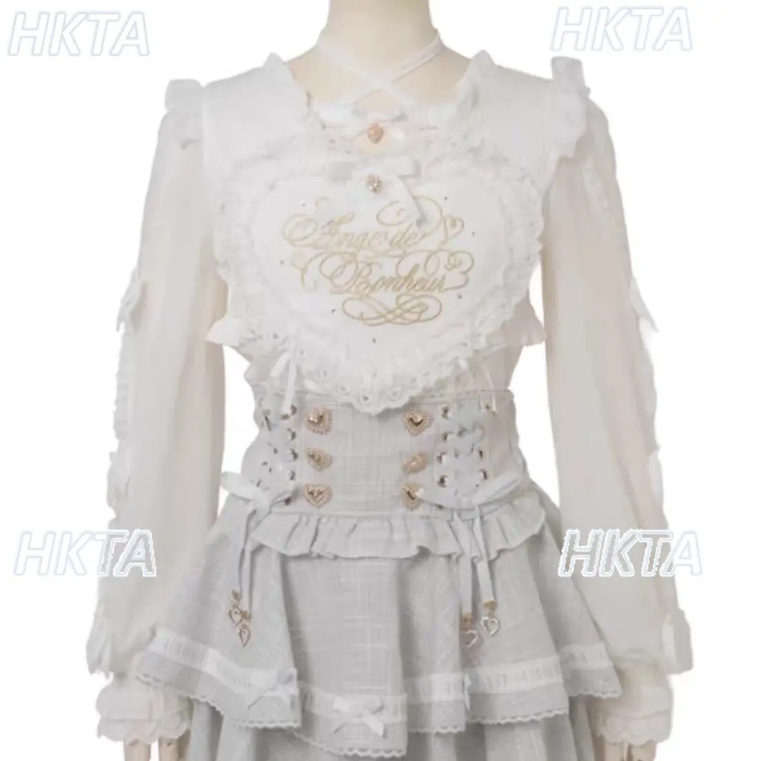 Camisas Lolita Japonesas Nuevas, Dulces y Lindas, Color Rosa Blanco, para Mujer, Estilo Kawaii, con Encaje, Corazón Grande, Tirantes Cruzados, Mangas Largas, Blusas, Camiseta Liz