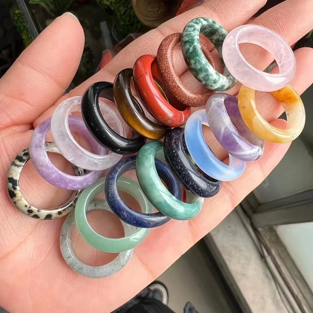 50 Uds 6mm Unisex piedra Natural anillos de cuarzo rosa amatistas cristal obsidiana Jade anillo de dedo fiesta boda tamaño 18 a 20