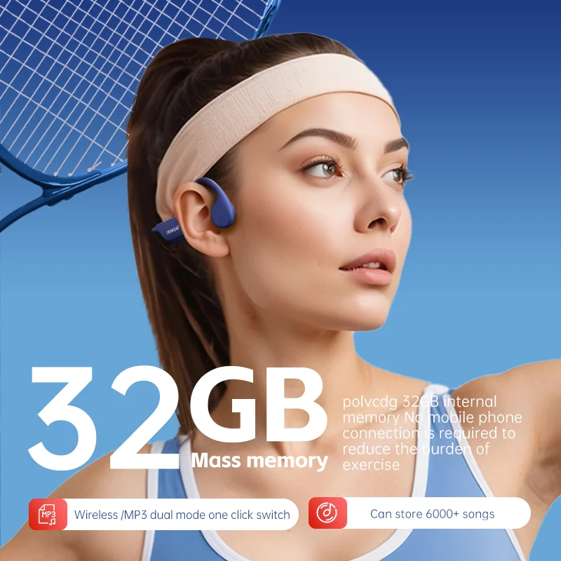 Auriculares de Conducción Ósea POLVCDG X7, IPX8, Auriculares Abiertos, Bluetooth 5.3, para Natación, con Micrófono, Resistentes al Agua, Memoria de 32 GB, MP3, Novedad 2024