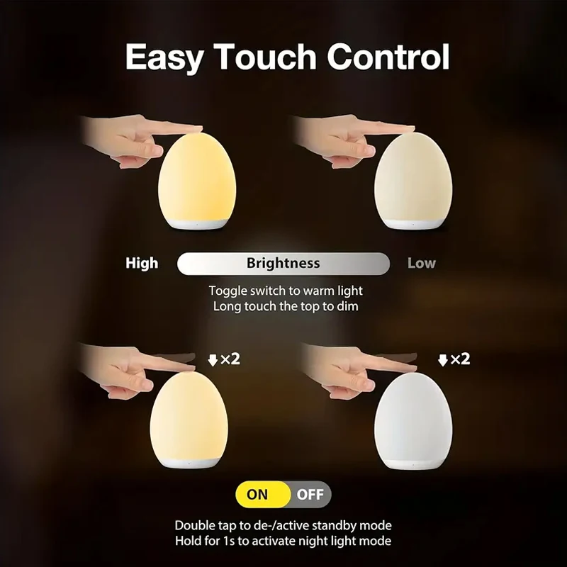 Nueva luz ambiental nocturna con forma de huevo, lámpara regulable táctil con Control RGB, mesa portátil recargable por USB para lámparas de noche, lámpara de noche