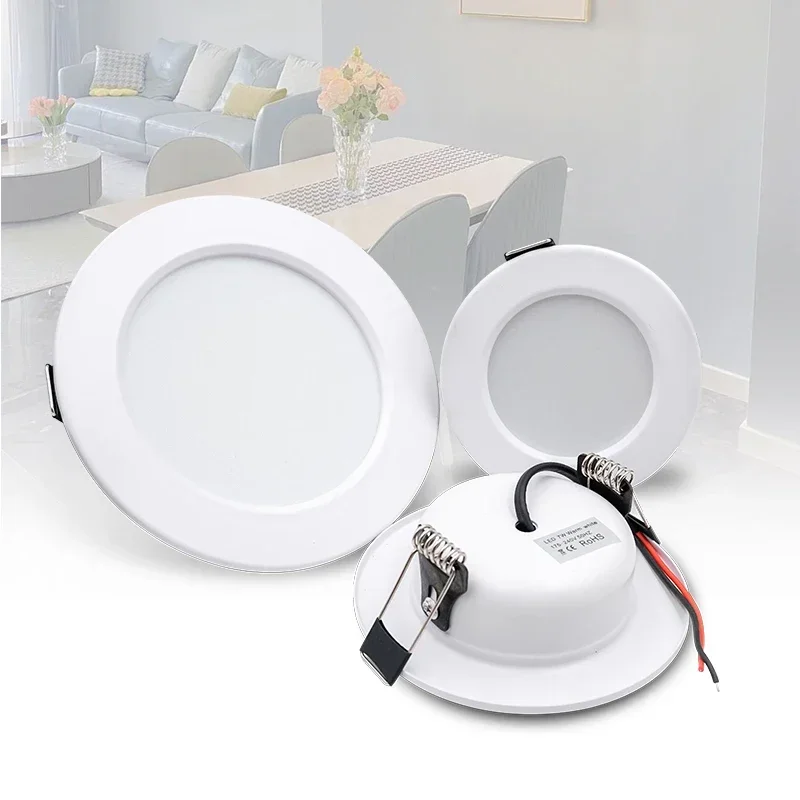 Lote de 10 Focos LED Empotrables, Cuerpo Blanco, 5W 9W 12W 15W 18W, Luz de Techo LED Redonda, DC 12V 24V AC 110V 220V, Iluminación LED Interior para Dormitorio