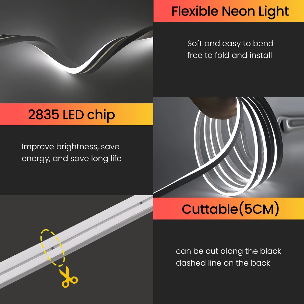 Tira de luces Led de neón de 24V 2835 IP67, cuerda de neón suave impermeable, luz naranja, rojo, azul, verde, blanco, rosa, amarillo para decoración del hogar