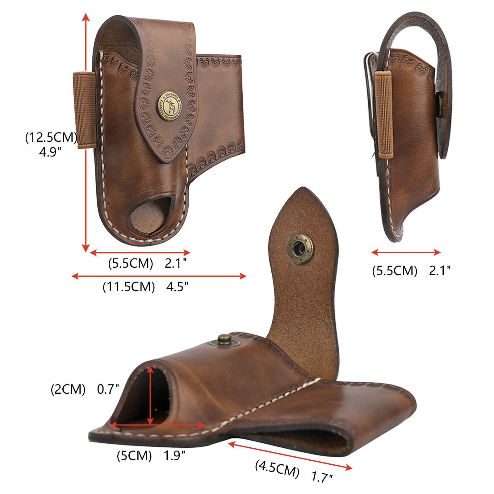 Tourbon-funda multiherramienta de bolsillo EDC De cuero resistente, cinturón con Clip, bolsa de herramientas EDC sólida, marrón