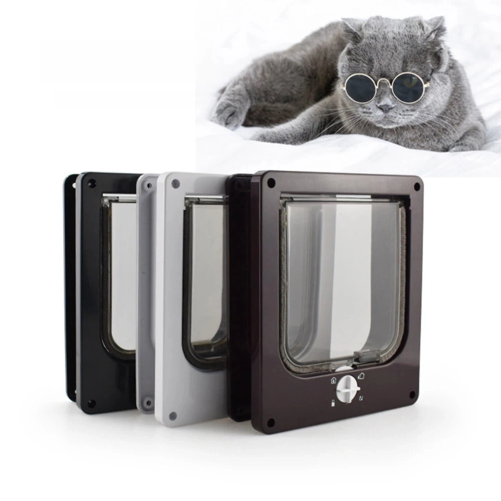 Puerta para Gatos con 4 Modos de Cierre, con Cerradura de Seguridad, Resistente a la Intemperie, de ABS, con Cierre Automático, Perilla Giratoria, Fácil Instalación, Puerta para Perros