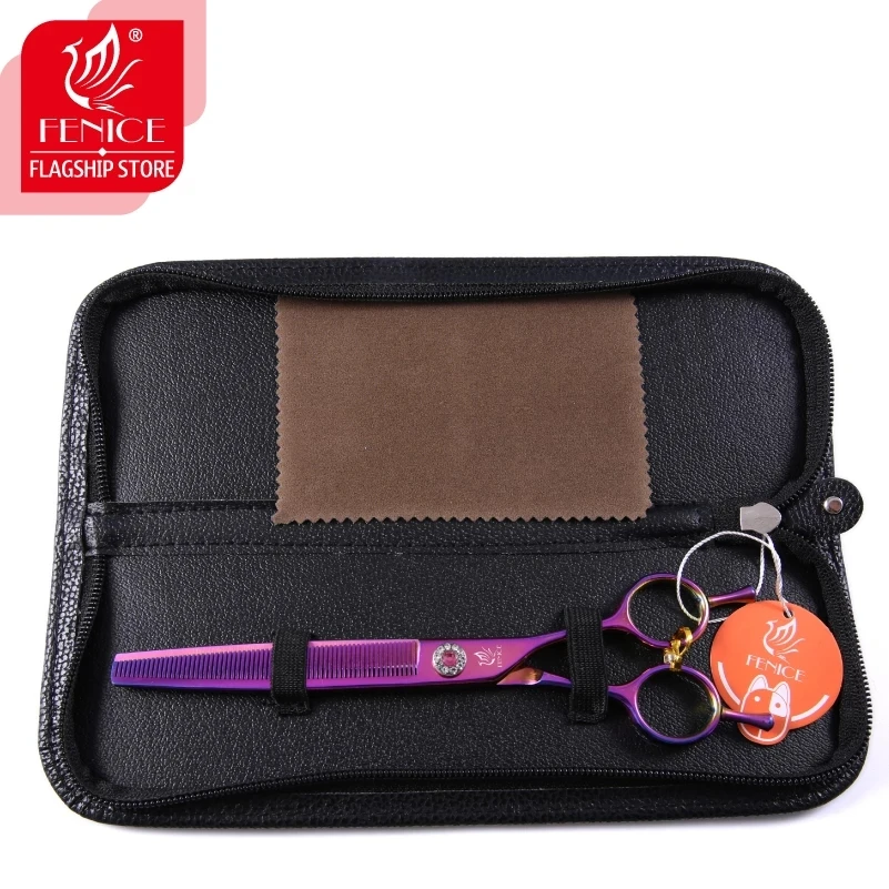 Tijeras de peluquería canina Fenice Professional JP440C de acero de 7.0 pulgadas para corte y entresacado de perros, tijeras de entresacado con reducción del 25%