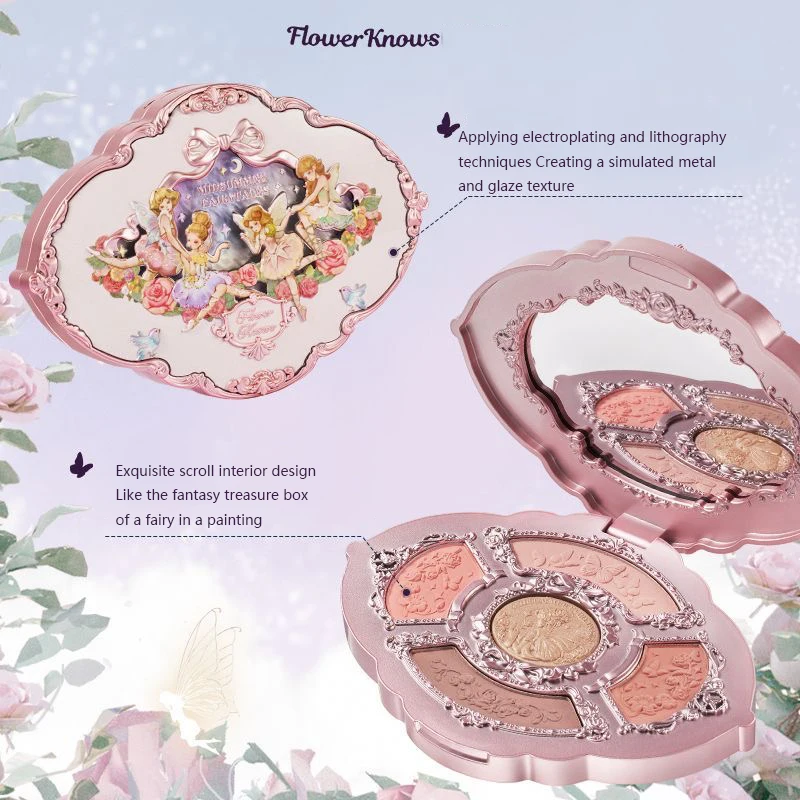 Flower Knows-sombra de ojos con brillo prensado en relieve, cuentos de hadas de cinco colores, pigmento brillante Natural, paleta de sombra de ojos