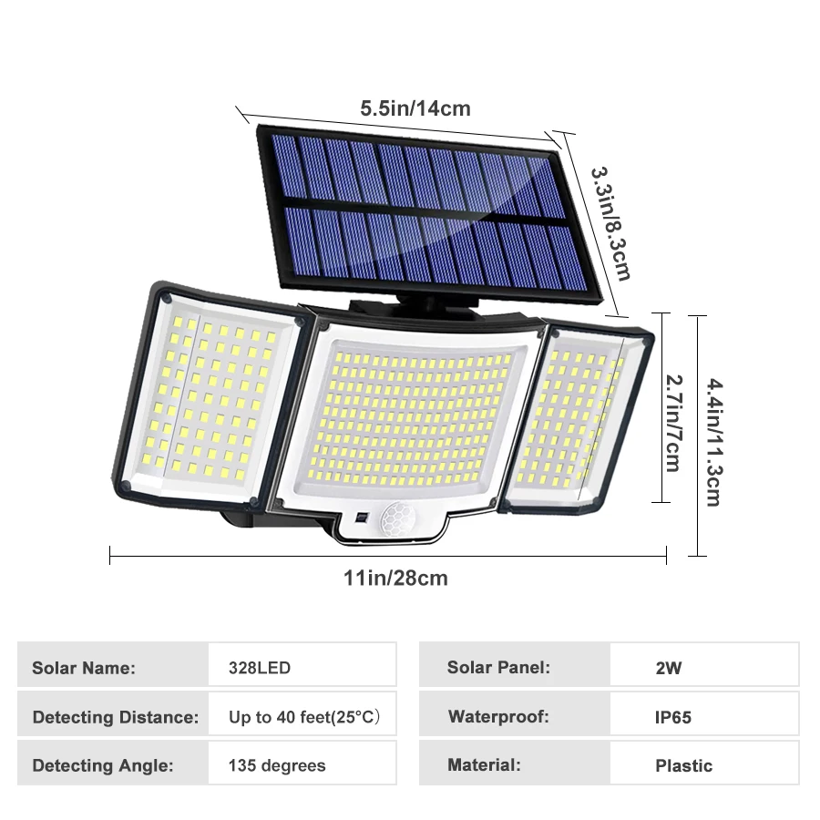 Luces solares LED 228/328 lámpara de pared con Sensor de movimiento PIR para exteriores IP65 farola impermeable con control remoto para iluminación de jardín