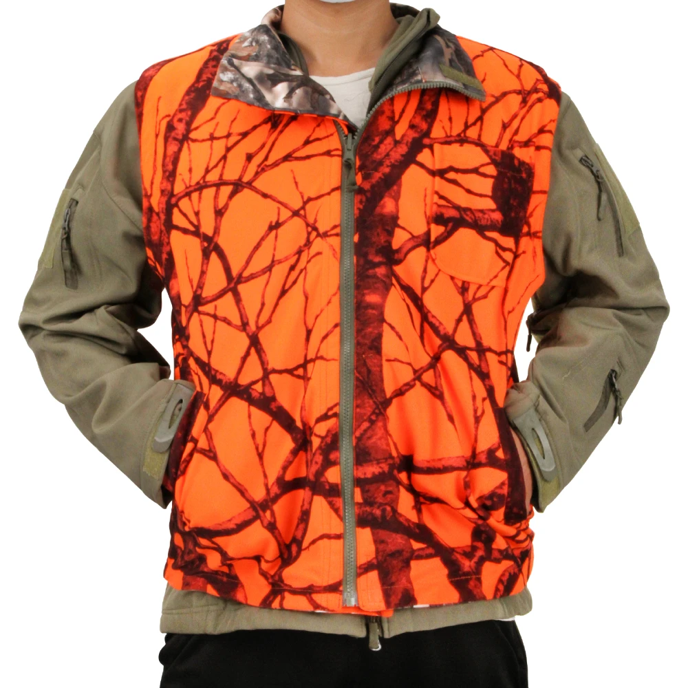 GUGULUZA M-4XL Chaleco de caza de camuflaje naranja para hombres, chaleco Reversible de juego de lana, chaqueta sin mangas, ropa de camuflaje al aire libre