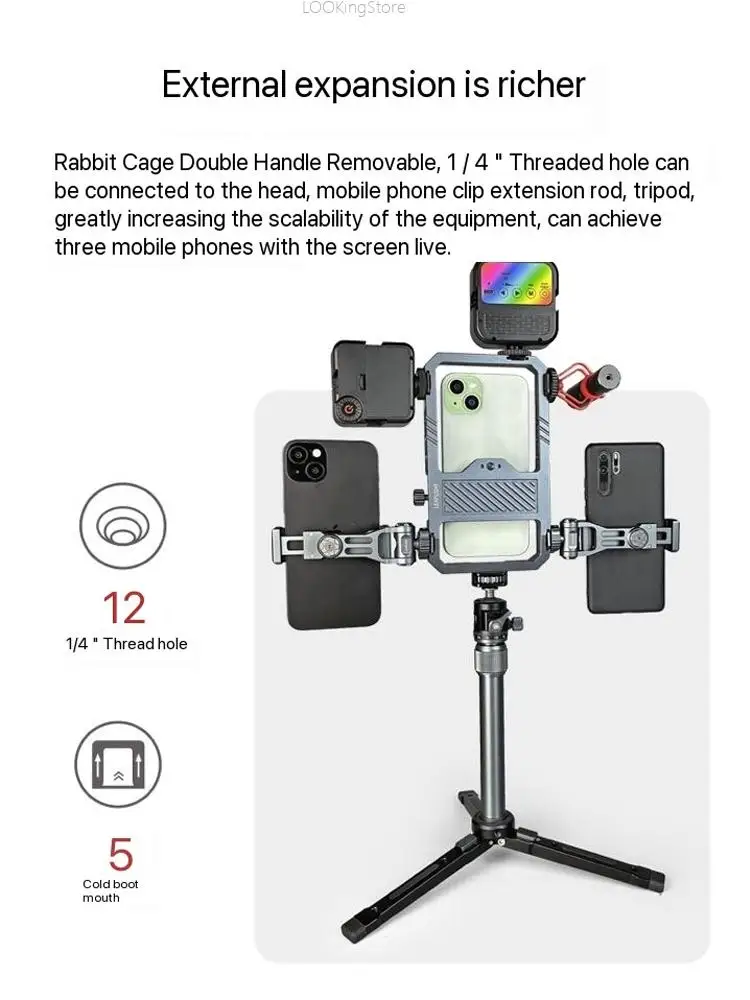 Leplight-Kit de jaula de vídeo para teléfono inteligente, aparejo de Metal con asas para iPhone y Android