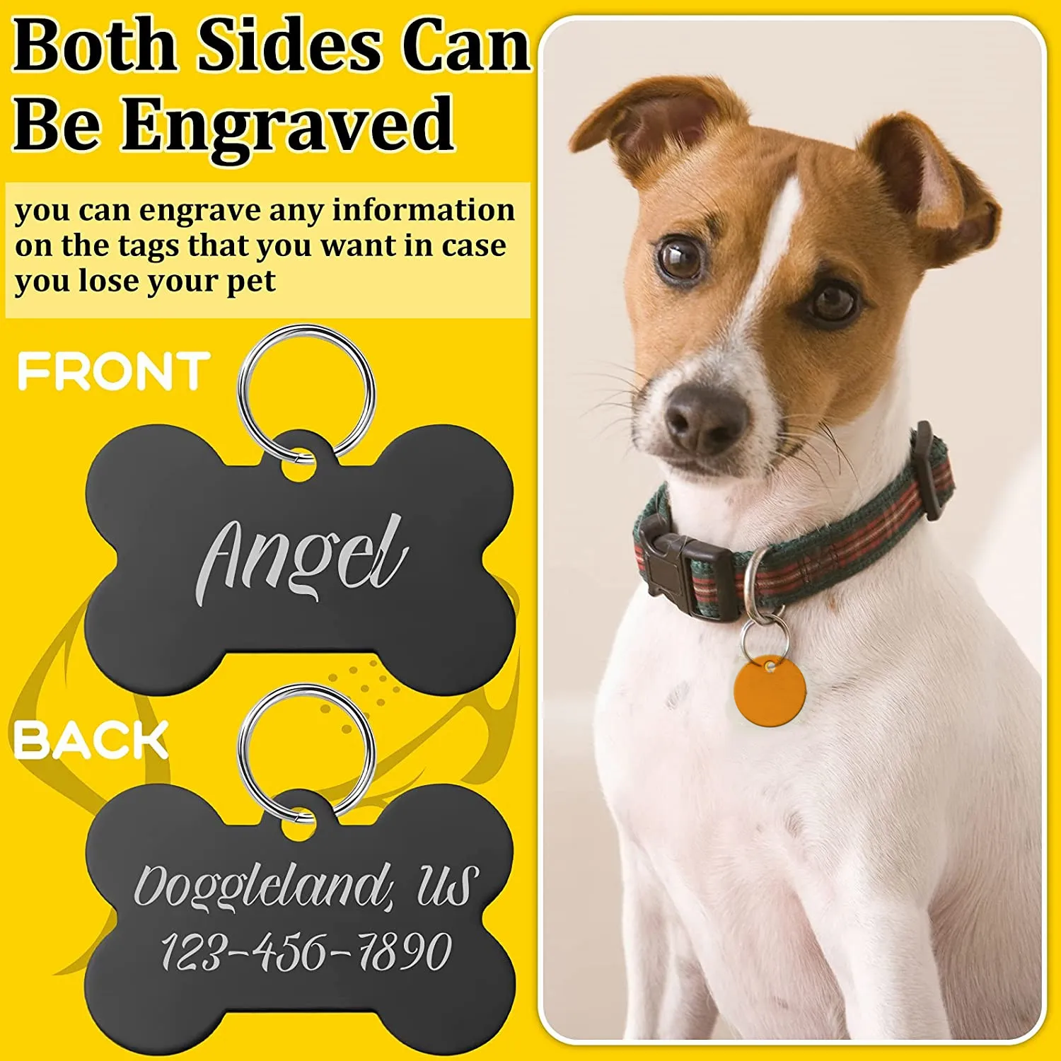 1 Uds. Etiqueta de identificación personalizada con grabado láser gratis para perros y gatos, etiquetas colgantes con nombre para cachorros, Collar con etiqueta para mascotas, placa con nombre antipérdida