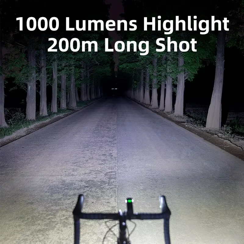 OFFBONDAGE Luz Delantera para Bicicleta de 4500mAh y 1000LM, Lámpara de Bicicleta de Aleación de Aluminio para MTB y Bicicleta de Carretera, Recargable Tipo-C, 5 Modos, Luz Nocturna para Ciclismo, Linterna Frontal Ligera, Accesorios para Bicicleta de Montaña
