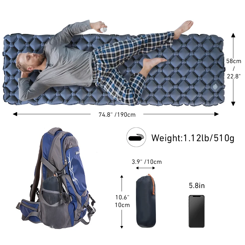 WESTTUNE-colchoneta para dormir para acampar, colchón inflable ultraligero, cojín de aire portátil para exteriores, colchoneta para dormir para viajes y senderismo