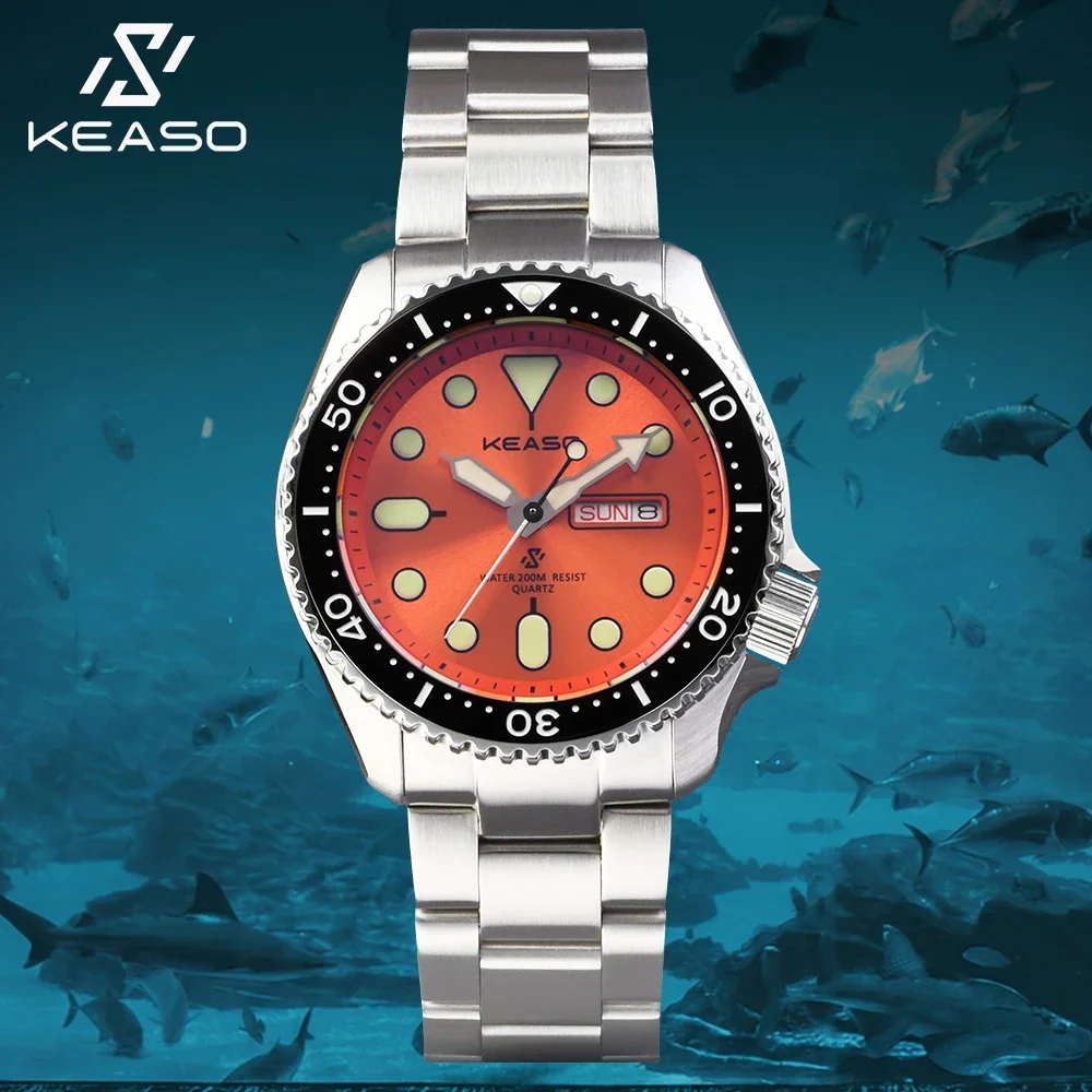 Reloj de Buceo KEASO para Hombre, Súper Luminoso C3, Acero Sólido 316L, Resistente al Agua 20 Bar, Espejo de Zafiro, Movimiento de Cuarzo MIYOTA 2035