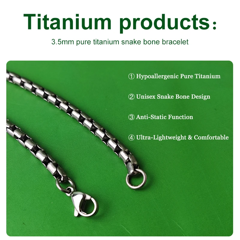 Pulsera unisex de hueso de serpiente de titanio puro de 3,5 mm: antialérgico, antiestático, ligero, resistente a la corrosión