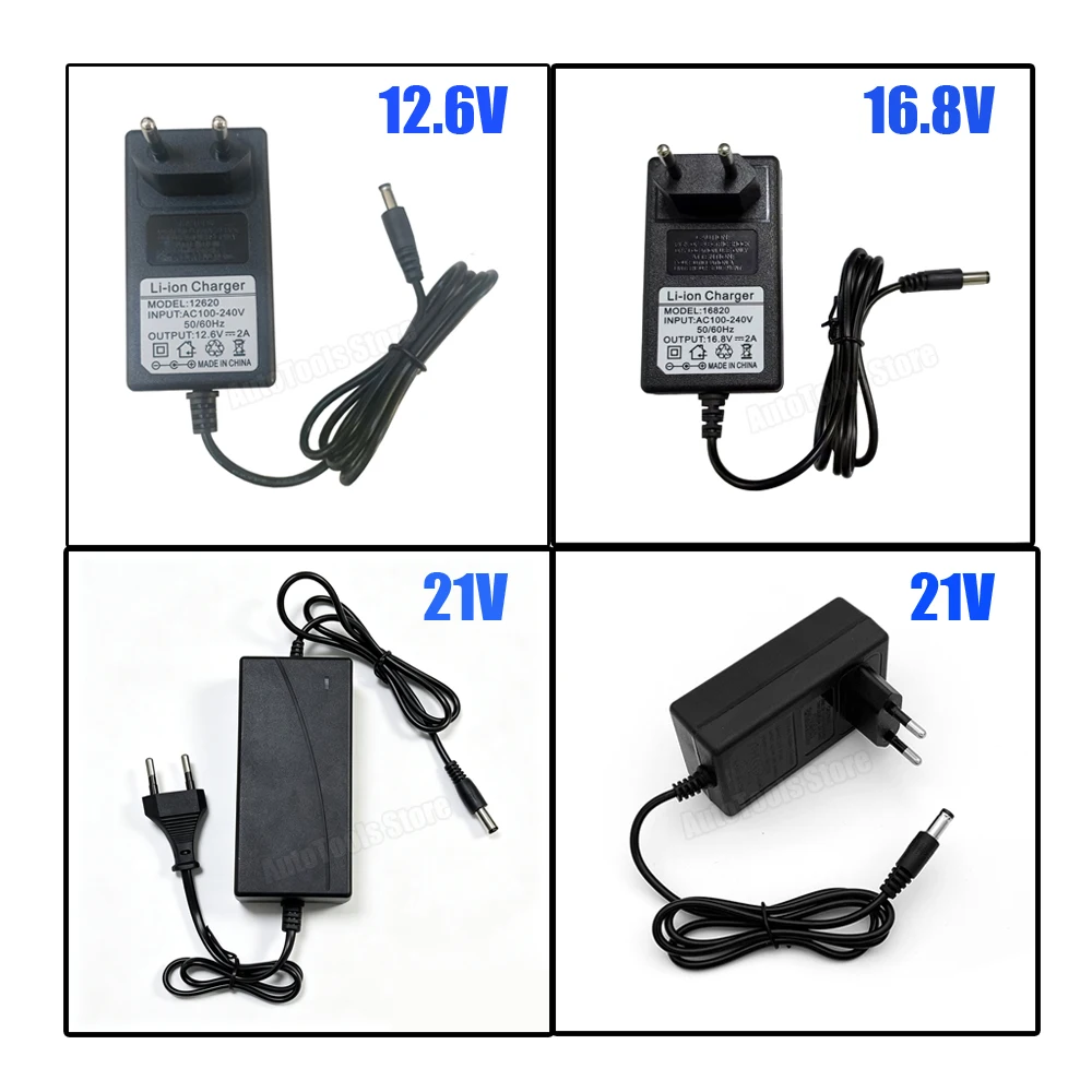 Cargador de batería de iones de litio de 12,6 V, 16,8 V, 21 V, 2A, para herramientas eléctricas, con adaptador de corriente CC para paquete de baterías de destornillador