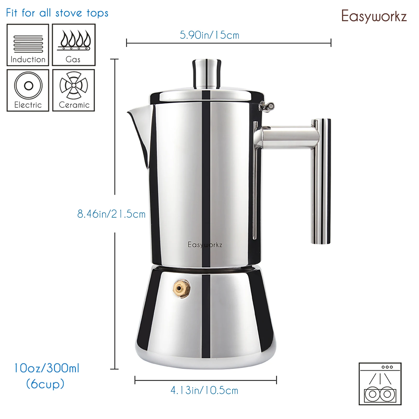 Máquina de café expreso Easyworkz Diego, cafetera italiana de acero inoxidable, olla Moka de inducción