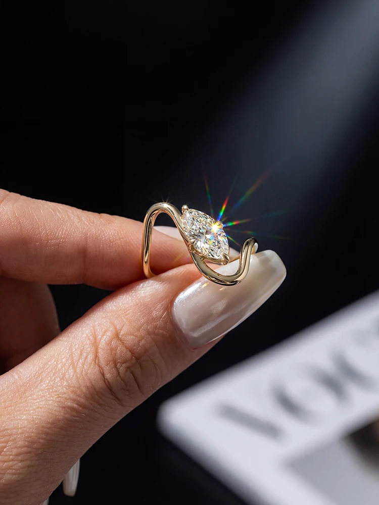 Anillo marquesa curvo de lujo con diamante Moissanite de 1CT para mujer, Plata de Ley 925, joyería fina de alta calidad para compromiso y boda