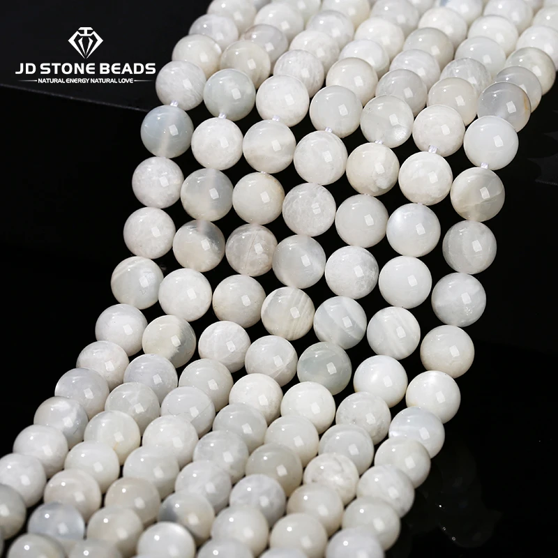 Cuentas de piedra lunar blanca de piedra Natural 3A, cuentas redondas espaciadoras sueltas brillantes de 6, 8 y 10mm para fabricación de joyería, accesorio para pulsera y collar Diy