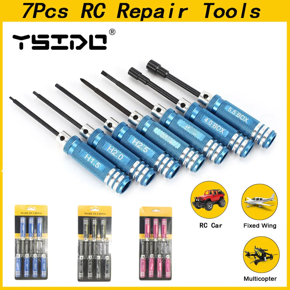 YSIDO 7 Uds 1,5 2,0 2,5mm herramientas de destornillador hexagonal Kit de llave de tuerca para Wltoys Traxxas Axial RC helicóptero coche avión Dron FPV