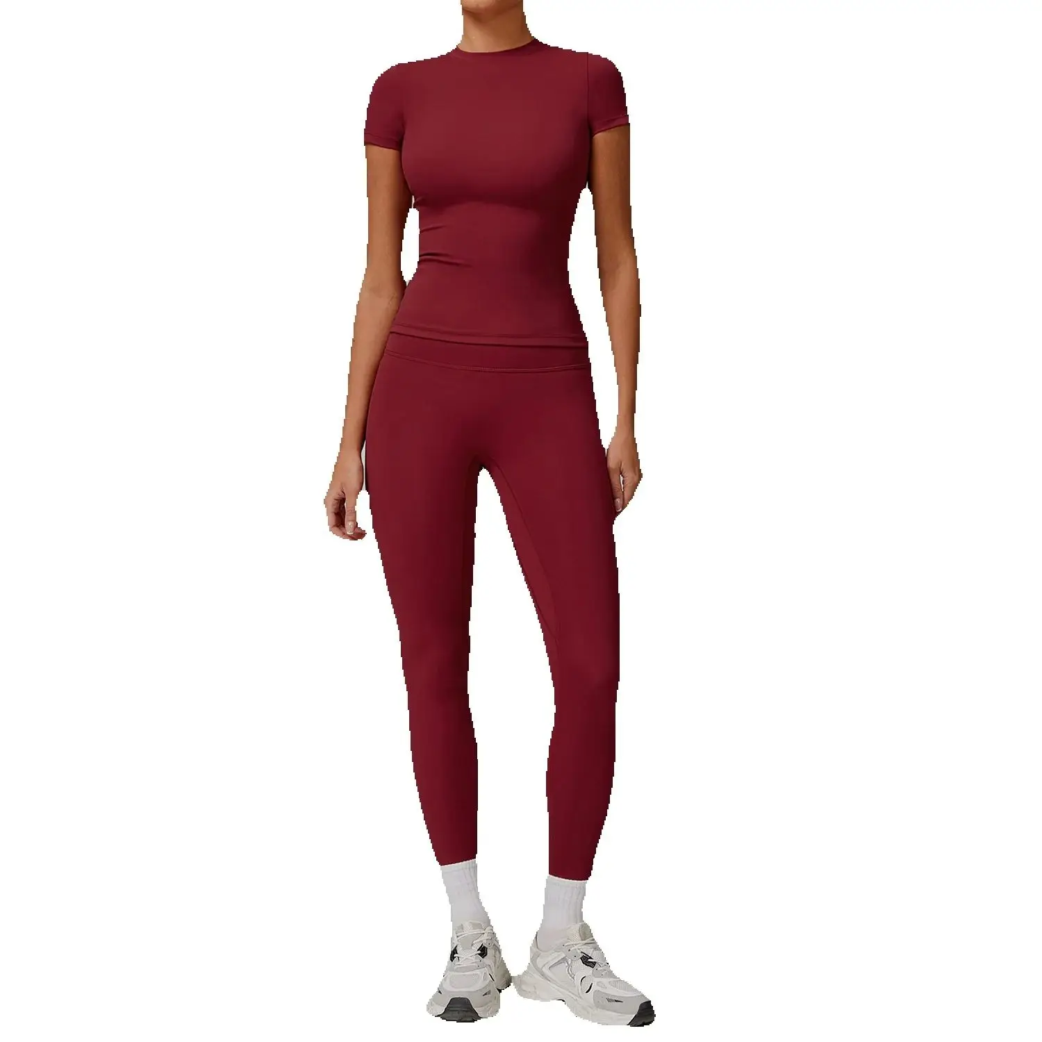 Conjunto de Yoga de 2 Piezas para Mujer, Traje Deportivo, Gimnasio, Fitness, Manga Corta, Sujetador Deportivo, Leggings de Cintura Alta, Ropa Deportiva, Ropa Atlética