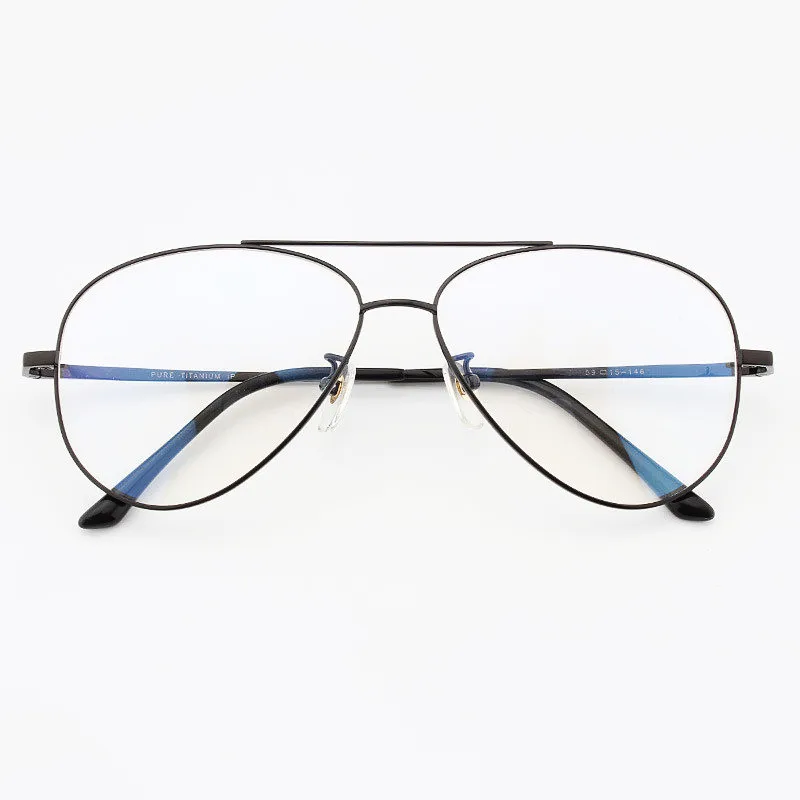 Montura óptica de titanio puro graduada para hombres, gafas de piloto, gafas de sol, uso de cara grande y ancha, doble puente de 63mm de ancho