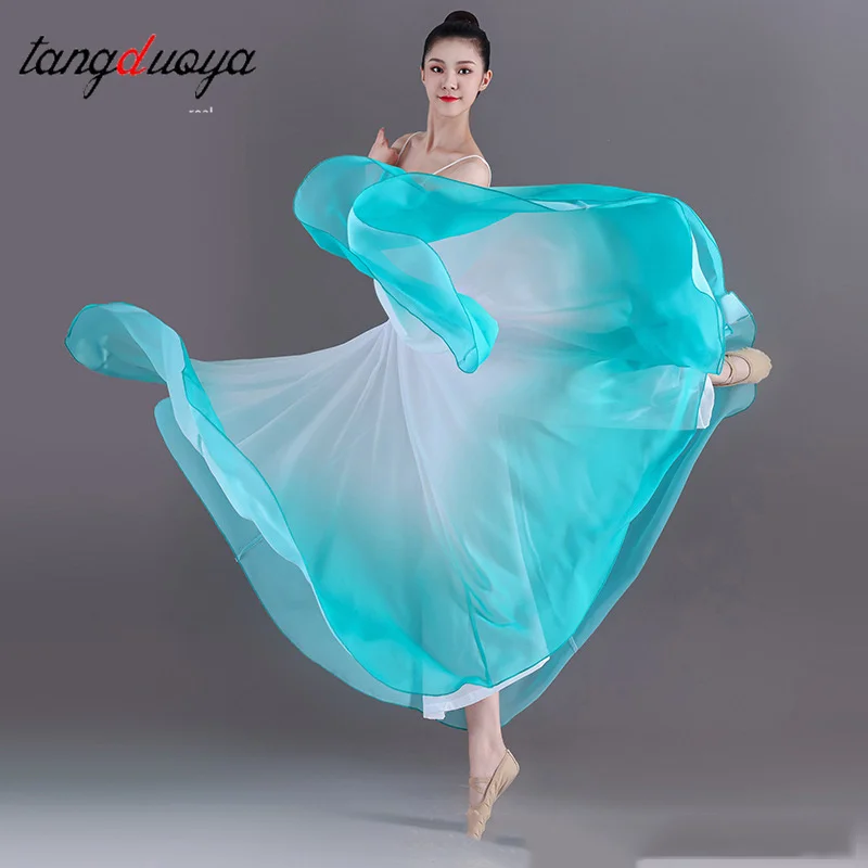 Falda de Danza Clásica para Mujer de 360/540/720 Grados, Traje de Práctica, Gasa Degradada, Chifón Elegante, Vestido de Media Pierna para Actuación