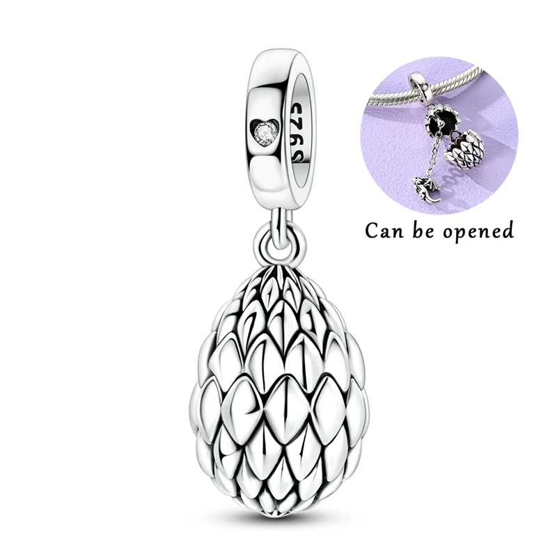 Abalorio Abrible de Plata de Ley 925 con Forma de Huevo de Dragón, Compatible con Pulseras Originales, Abalorio de Plata 925 para Mujer
