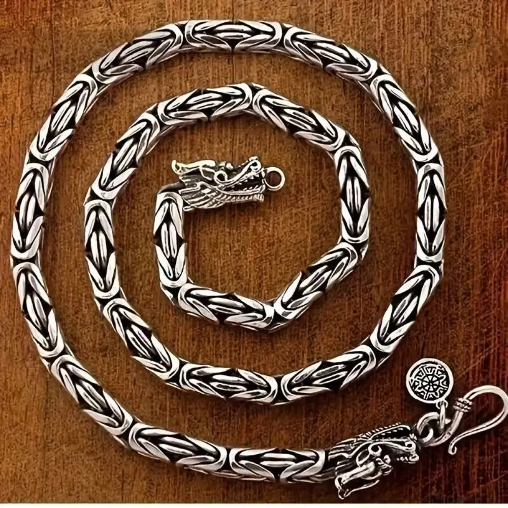 Collar de plata de ley Noble Retro para hombres y mujeres clásico 8MM rchain dragón 60cm encanto joyería fina de alta calidad regalo de boda