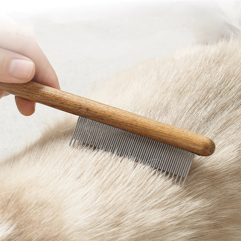 Peine para gatos de acero inoxidable con mango de madera, removedor de pelo de mascotas, cepillo de masaje para perros, herramienta de limpieza, suministros para mascotas
