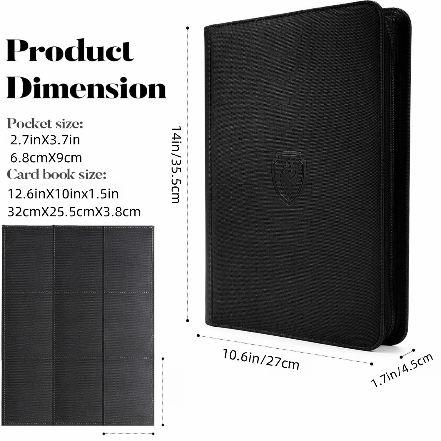 Carpeta de tarjetas con cremallera de 9 bolsillos, libro porta tarjetas comerciales 360, carpeta con cremallera de cubierta de PU de primera calidad para tarjetas, tarjeta de carga lateral duradera