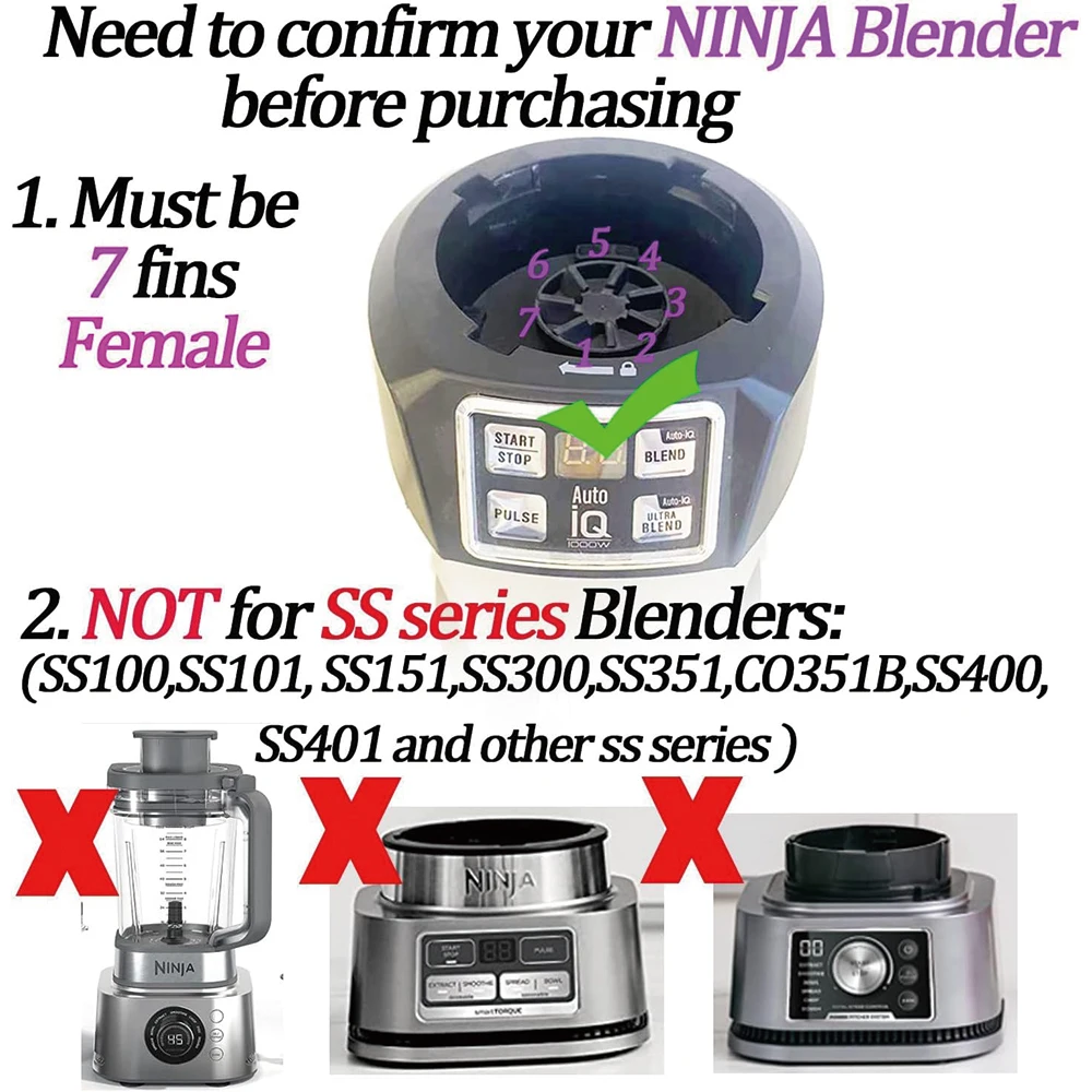 Para Nutri Ninja Auto iQ BL480 BL481 BL482-30 BL487 licuadora exprimidor 7 aletas Extractor hoja inferior, con sellado de goma de silicona
