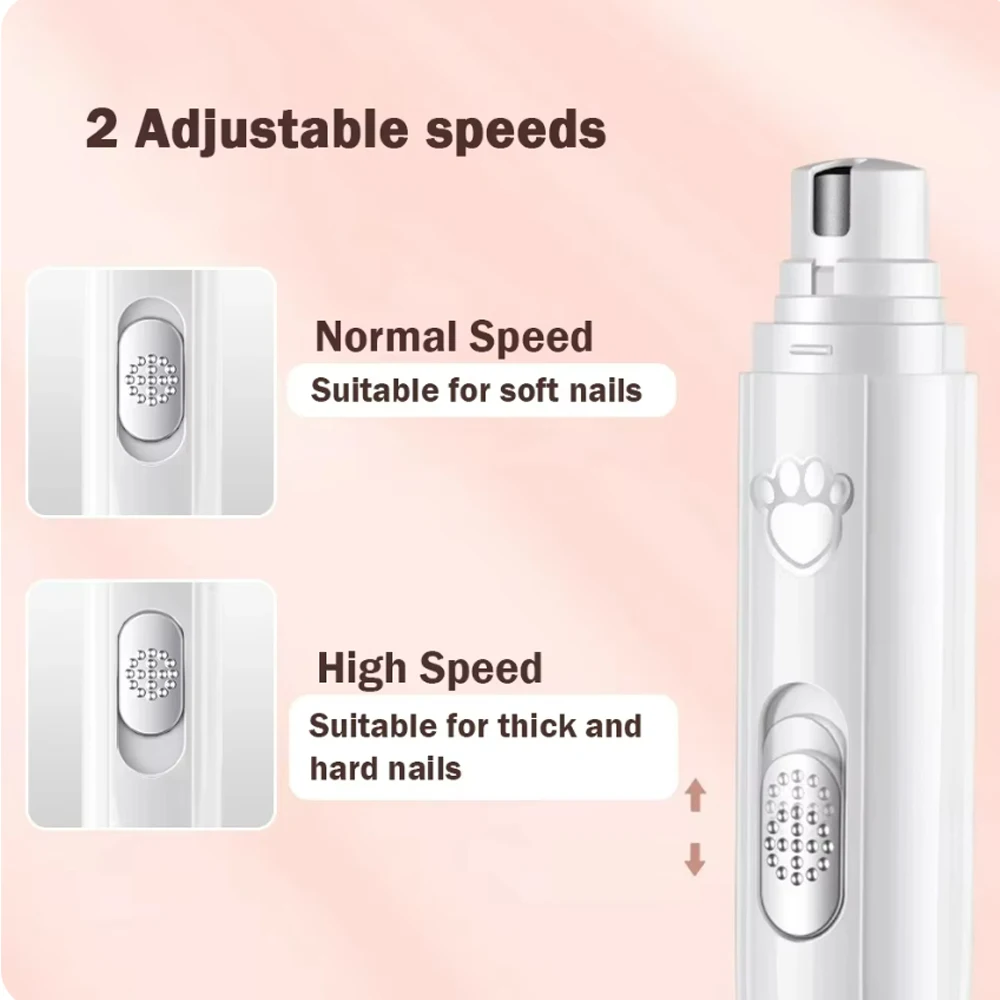 Molinillo de uñas eléctrico para perros con rueda pulidora, molinillo de uñas para mascotas con luz LED, 500 MAh, cortauñas para mascotas de 2 velocidades para el cuidado de patas de mascotas