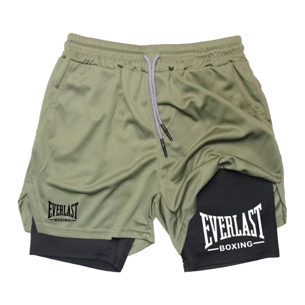 Pantalones cortos de compresión para gimnasio para hombre, pantalones deportivos con estampado EVERLAST, doble capa, secado rápido, baloncesto, musculación, fitness RL0365