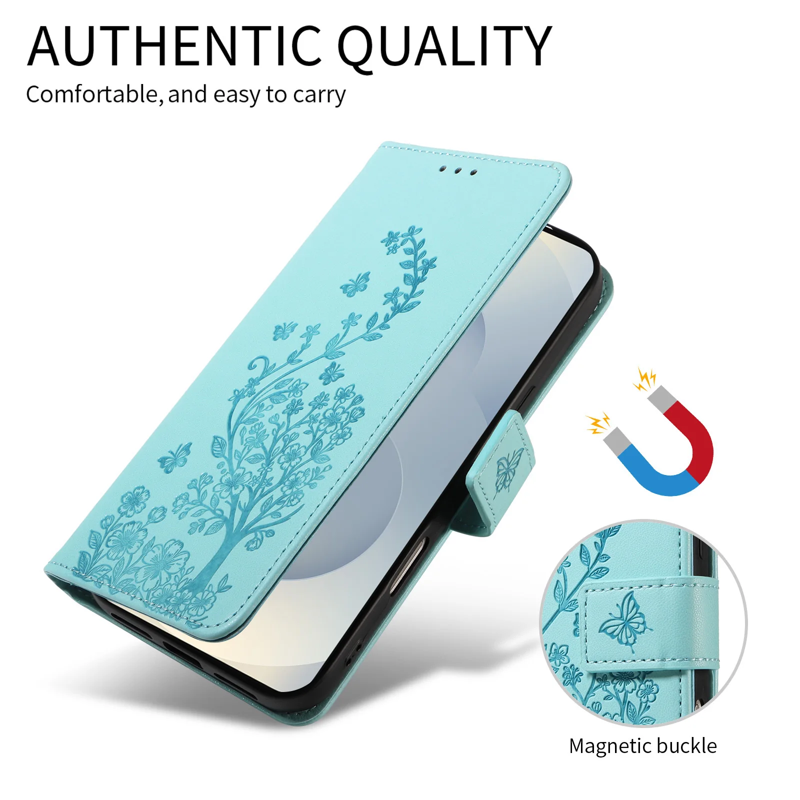 Funda Protectora para Samsung S26 Ultra S25 S24 S23 S22Plus S21Fe, Elegante Funda de Teléfono Tipo Cartera con Relieve de Cuero Sintético