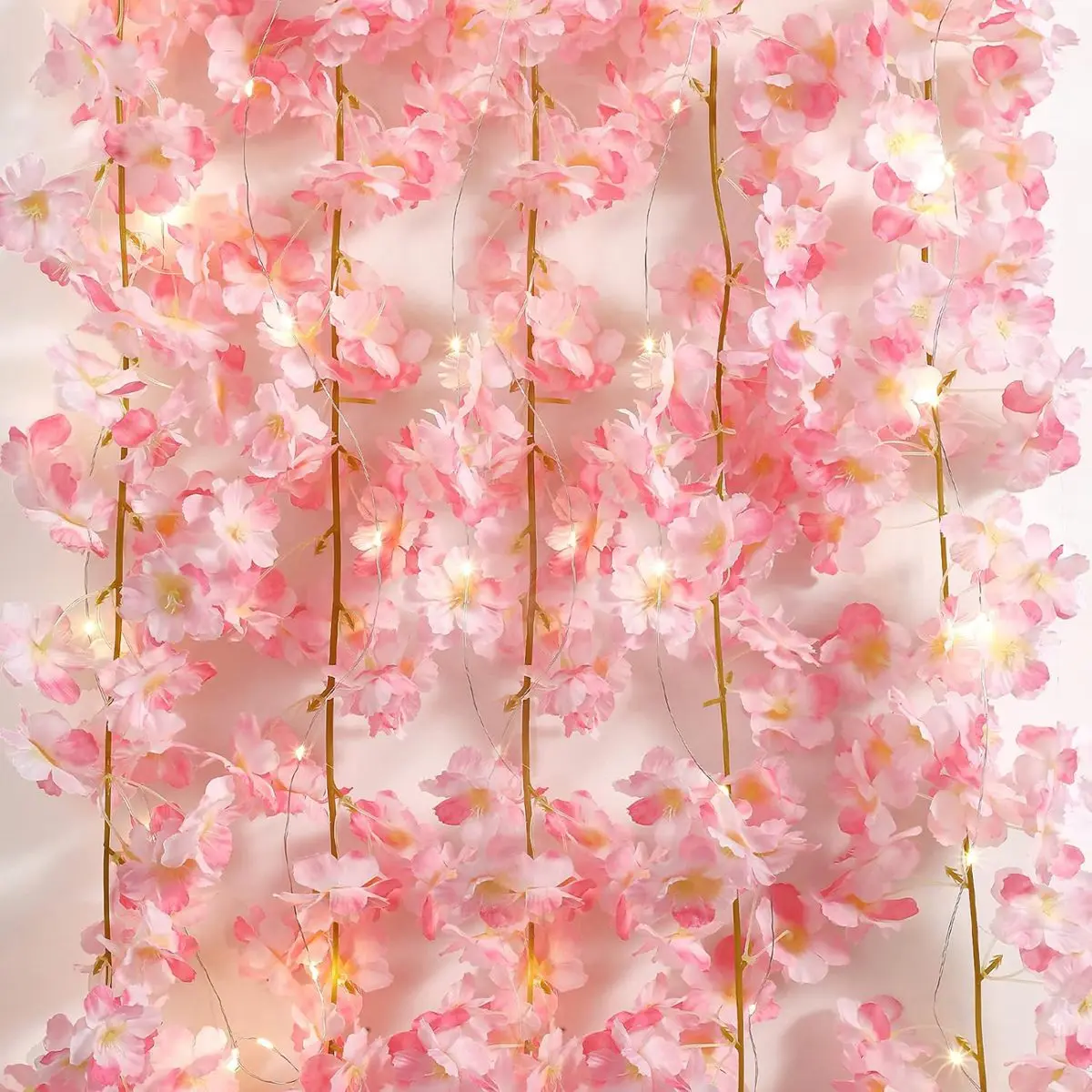 Guirnalda de luces de flor de cerezo, guirnalda de 20LED, guirnalda de flores artificiales, luces de hadas de enredaderas para decoración del banquete de boda y dormitorio, 1 ud.