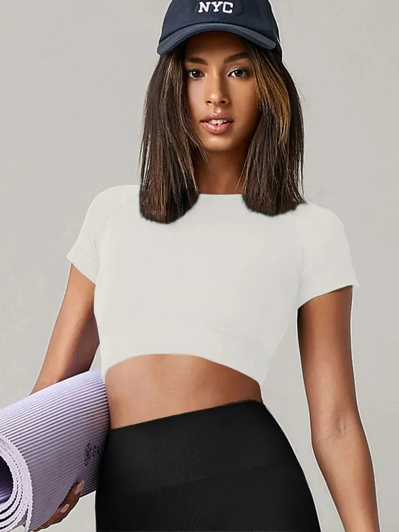 Top de Yoga sin costuras para mujer, camisetas deportivas, ropa de Fitness, camiseta de manga corta de Yoga, Top de gimnasio, ropa activa para correr, Top deportivo