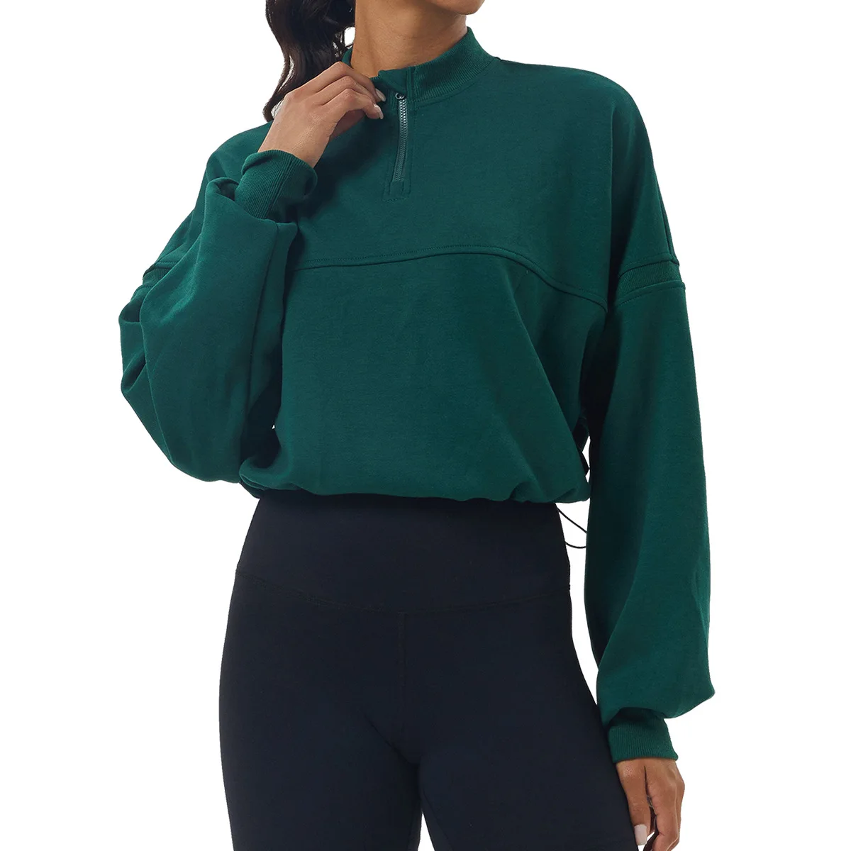 Sudadera de manga larga para mujer, abrigo holgado de Color sólido con media cremallera para gimnasio, Top transpirable de gran tamaño para correr, ropa de entrenamiento femenina