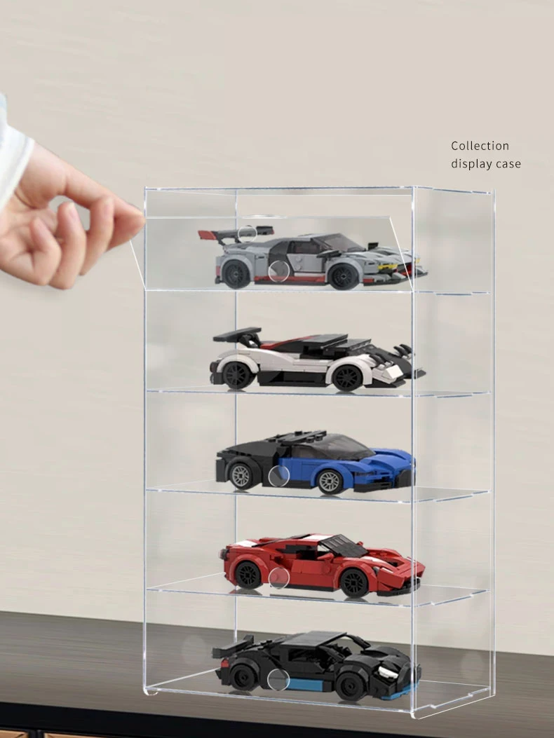 Vitrina de modelo de coche acrílica de 2-5 capas para la serie Lego Speed Racing, caja de exhibición, gabinete de polvo de almacenamiento de escena transparente de coche