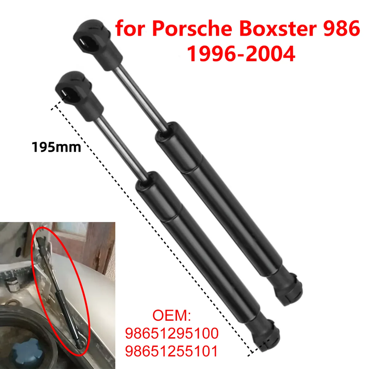 2 uds 98651295100 para Porsche Boxster 986 1996-2004 maletero trasero de coche puerta trasera puntales de Gas varillas de soporte de elevación