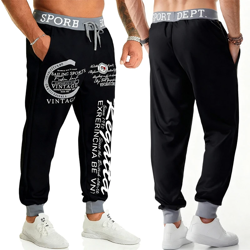 Pantalones de chándal con estampado gráfico de letras para hombre, Joggers de Hip Hop, pantalones deportivos atléticos para entrenamiento, pantalones de salón informales con cintura elástica