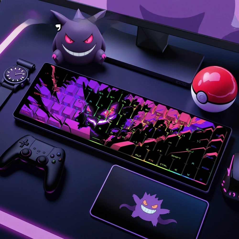 Gengar PBT-teclas translúcidas con grabado lateral Original de fábrica, 68 teclas, 129 teclas, teclas para juegos de deportes electrónicos, accesorios para jugadores de PC