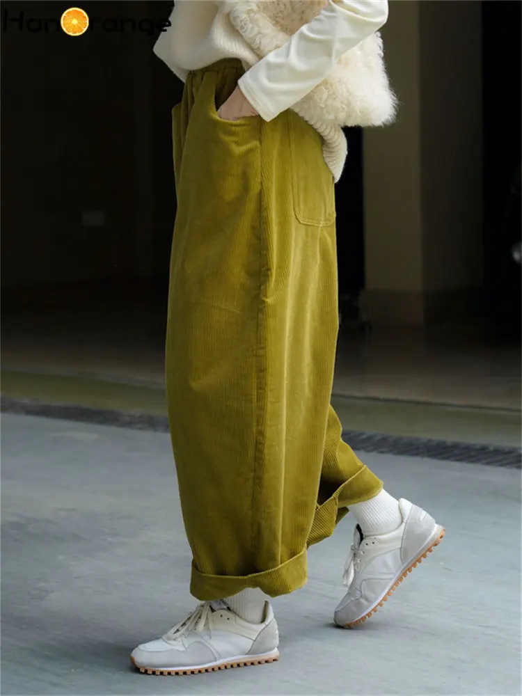 HanOrange 2026 Otoño Invierno Pantalones Anchos de Pana con Cordón Elástico para Mujer, Cintura Elástica, Holgados, Casuales y Cómodos