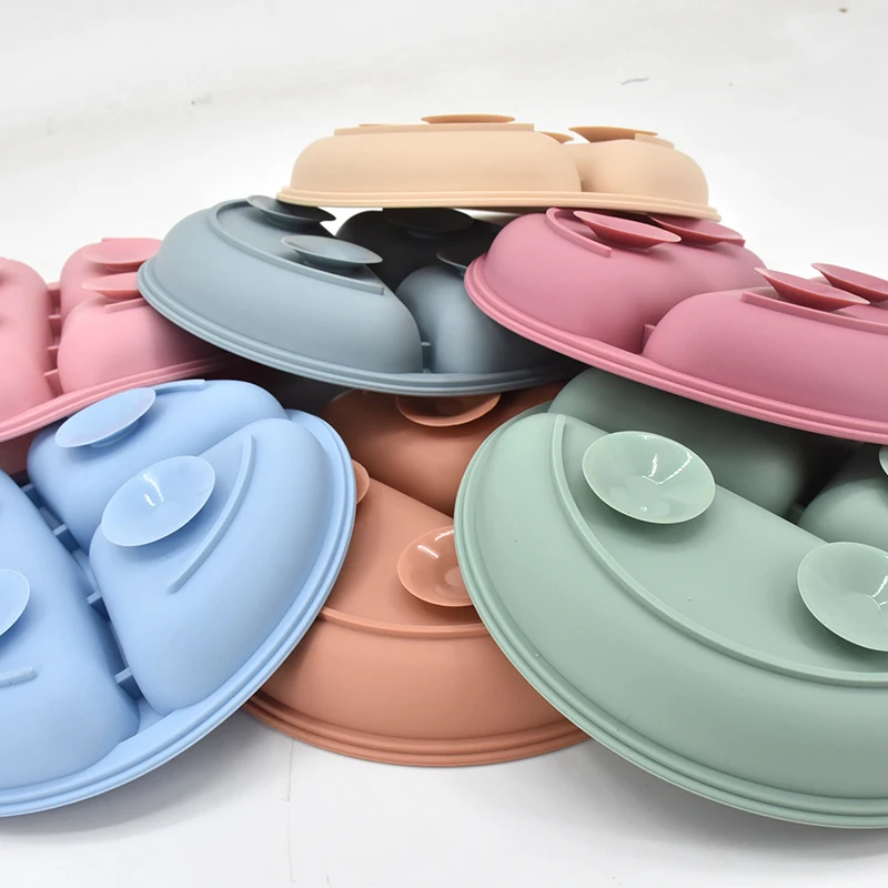 Juego de 5 unidades de vajilla de silicona suave para bebé, plato de alimentación para chico, plato con ventosa, cuenco, cuchara, tenedor, platos para niños, juego de vajilla antideslizante