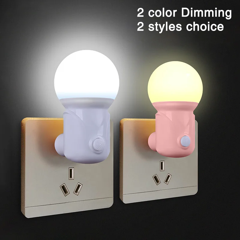 Luces LED de noche con enchufe UE/EE. UU., lámpara con atenuación de 2 colores, protección ocular, luz de sueño para lactancia de bebés, lámpara de noche para lectura y sala de estar