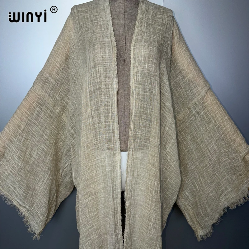 WINYI - Vestido largo tipo cárdigan suave para mujer, estilo bohemio, cómodo, holgado, para la playa, kimono, abaya, estilo Dubái, lujo, fiesta, estilo africano